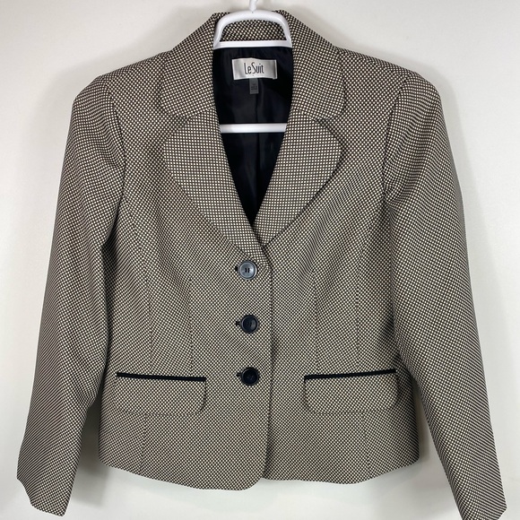 Le Suit Women's Black and White Checkered Blazer size 10 - Picture 1 of 7